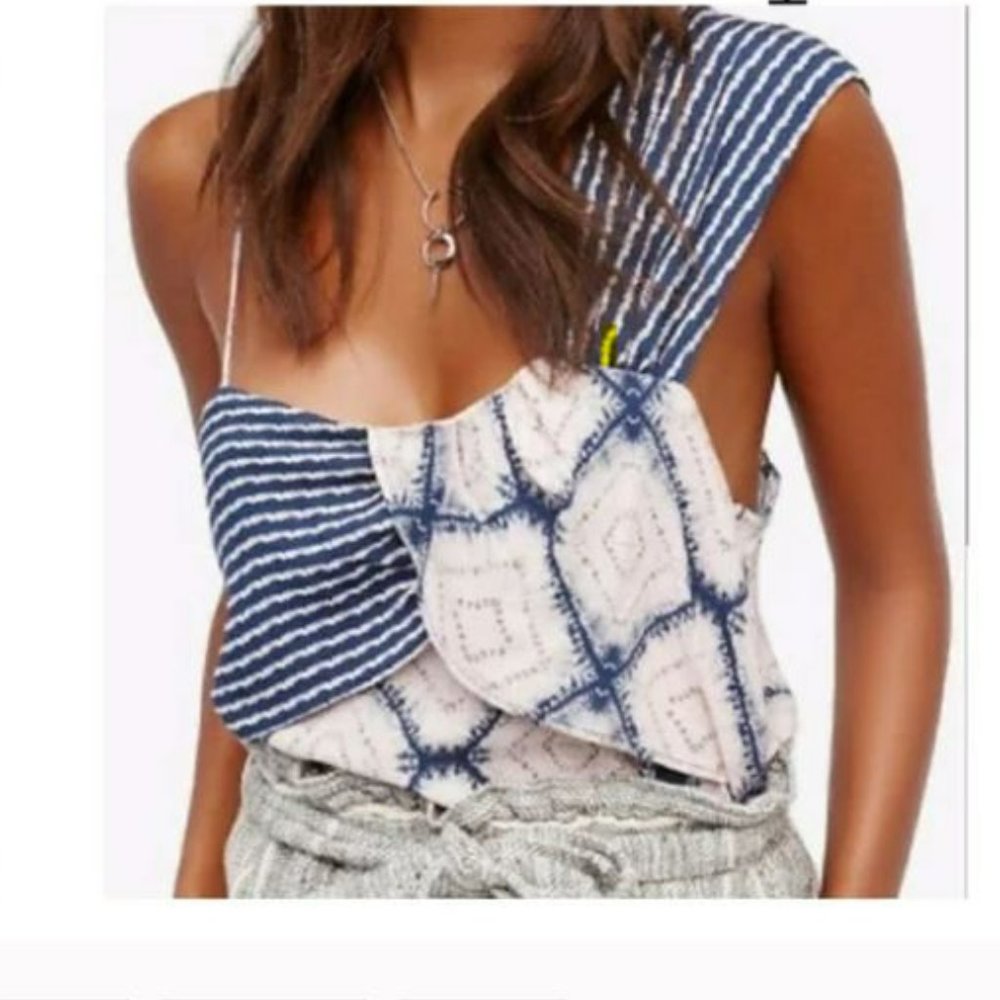 Free People | Call On Me Y2K Tank Top Cropped Indigo Blue Asymmetrical Size XS - Picture 12 of 12